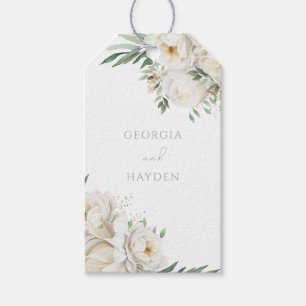 Étiquettes-cadeau Beau Mariage de feuille d'âge et de fleurs blanche