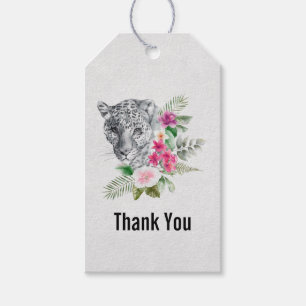Étiquettes-cadeau Beau Merci d'aquarelle de Tête de léopard
