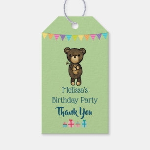 Étiquettes-cadeau Beau Ours Brown avec Fleur Jaune Merci