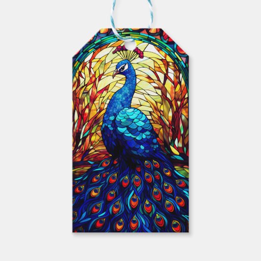 Étiquettes-cadeau Beau Peacock Vitrail Art de la faune (Devant)