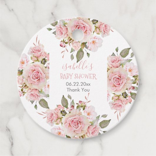Étiquettes Cadeau Beau Rose d'aquarelle rose Baby shower floral (Devant)