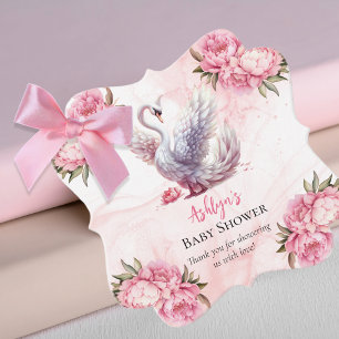 Étiquettes Cadeau Beau Swan rose Floral Baby shower fille