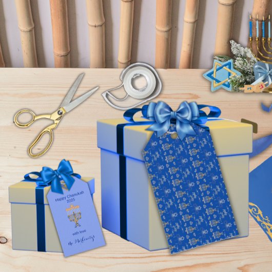 Étiquettes-cadeau Beautiful Elegant Blue Hanukkah Menorah