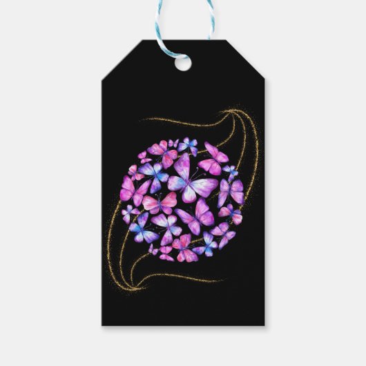 Étiquettes-cadeau Beautiful Watercolor Butterflies with Gold Bling (Devant)