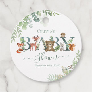 Étiquettes Cadeau Beaux animaux de bois Baby shower de verdure