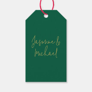 Étiquettes-cadeau Beaux Noms De Couple Calligraphiés Chic Vert Et Or
