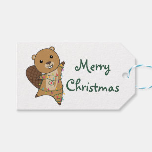 Étiquettes-cadeau Beaver Joyeux Noël Animaux d'hiver Beavers T