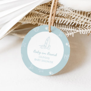 Étiquettes Cadeau Bébé à bord doodle Planche de surf Baby Shower pla