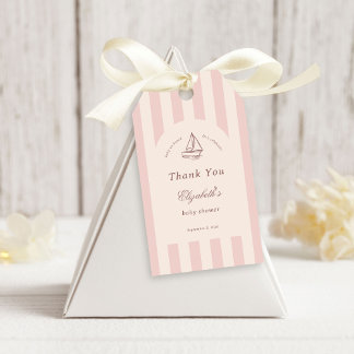 Étiquettes-cadeau Bébé à Bord Élégant Voilier Rose pour Baby Shower