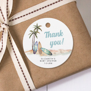 Étiquettes Cadeau Bébé à bord Surf Beach Baby shower Merci