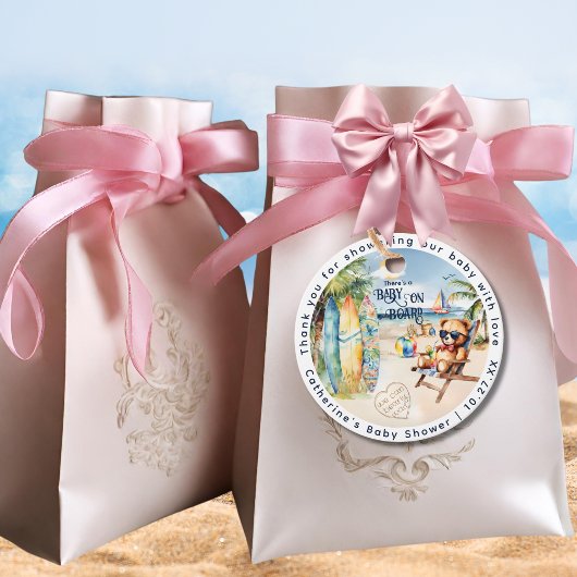 Étiquettes Cadeau Bébé À Bord Surfboard Teddy Bear Baby shower
