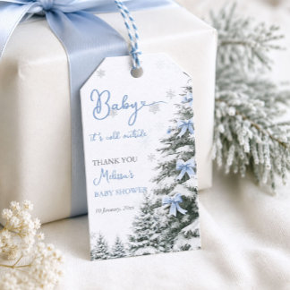 Étiquettes-cadeau Bébé au Nœud Bleu Il Fait Froid Dehors Baby Shower