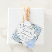 Étiquettes Cadeau Bébé Bleu Floral Princesse Robe Argent Quinceañera (En situation)