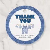 Étiquettes Cadeau Bébé bleu Jean Baby shower rond (Devant)