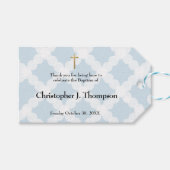 Étiquettes-cadeau Bébé bleu simple Baptême garçon en faveur Merci (Devant (Horizontal))