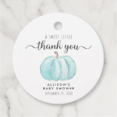 Étiquettes Cadeau Bébé Citrouille mignon garçon douche Merci (Devant)