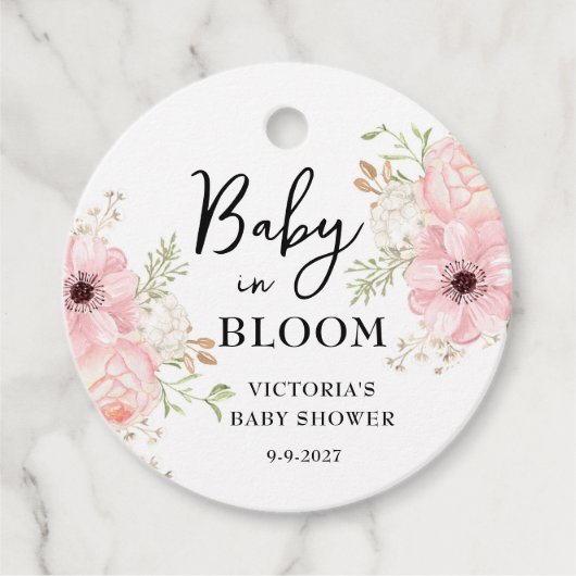 Étiquettes Cadeau Bébé dans le Baby shower en fleur (Devant)