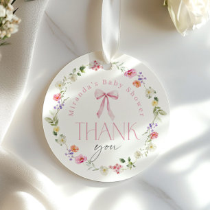 Étiquettes Cadeau Bébé en Baby shower Merci rose en fleur