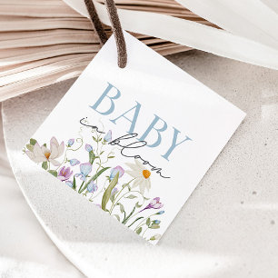 Étiquettes Cadeau Bébé en Fleur Bleu Printemps Floral