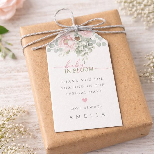 Étiquettes Cadeau Bébé en Fleur Rose Foncé Floral