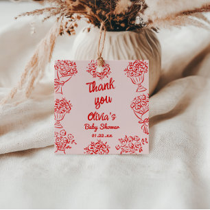 Étiquettes Cadeau Bébé En Fleur Rose Main Tiré Baby shower Floral