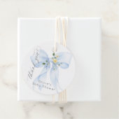 Étiquettes Cadeau Bébé en Merci Floral Bow bleu fleur (En situation)