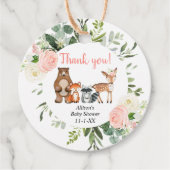 Étiquettes Cadeau Bébé fille bois forêt animaux verdure rose (Devant)