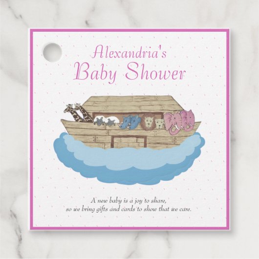 Étiquettes Cadeau Bébé fille rose Noah's Ark Baby shower Invitation (Devant)