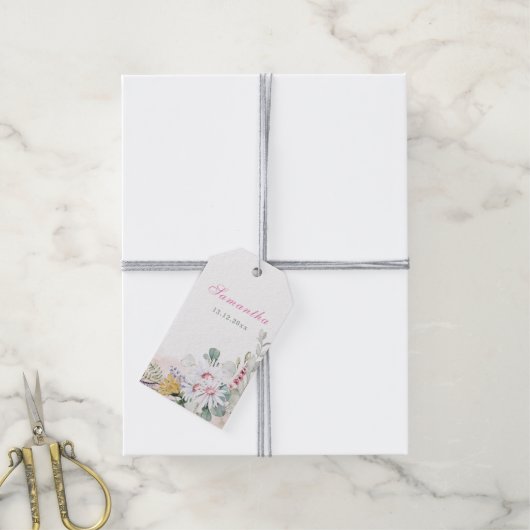 Étiquettes-cadeau Bébé fleur sauvage en fleurs Baby shower Merci (Avec de la ficelle)