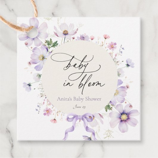 Étiquettes Cadeau Bébé Fleur sauvage pourpre Wreath en fleurs (Devant)