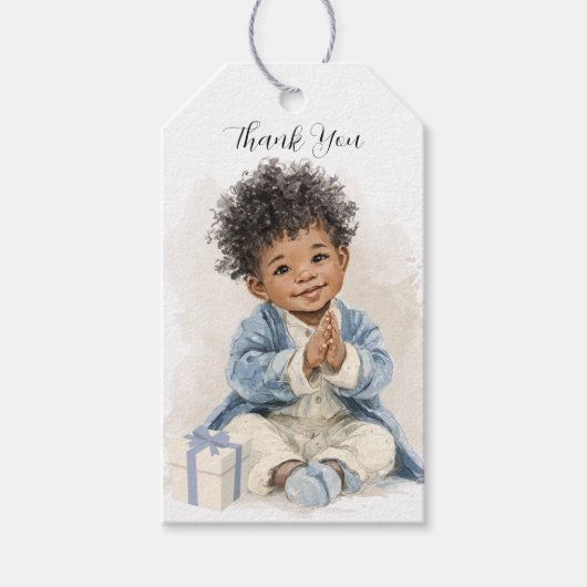 Étiquettes-cadeau Bébé Garçon Afro-Américain (Devant)