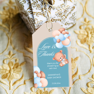 Étiquettes-cadeau Bébé garçon bleu beige ballons baby shower merci