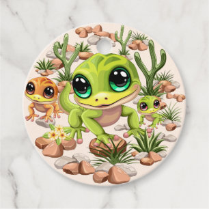 Étiquettes Cadeau Bébé Geckos jote personnages de dessin