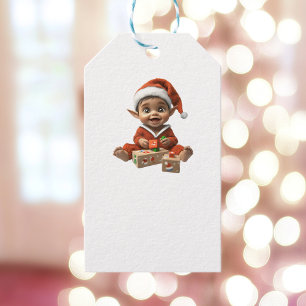 Étiquettes-cadeau Bébé heureux Noël Elfe Blanc Tags cadeaux