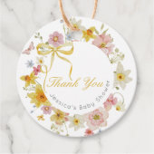 Étiquettes Cadeau Bébé jaune en Merci de boue fleurie (Devant)