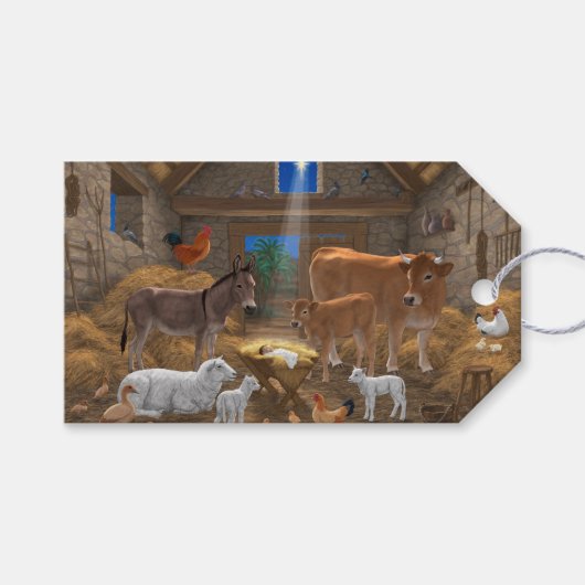 Étiquettes-cadeau Bébé Jésus Manger Nativité de Noël (Devant (Horizontal))