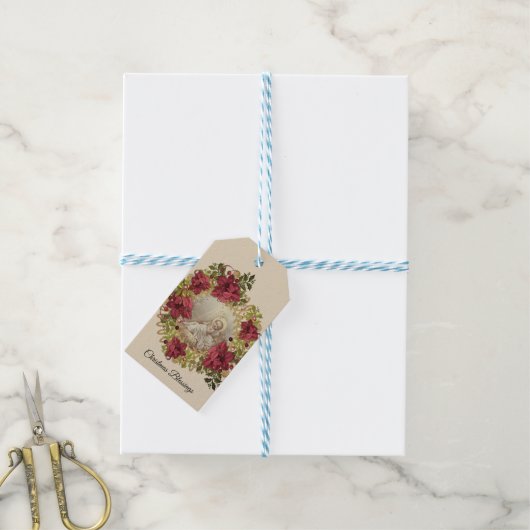 Étiquettes-cadeau Bébé Jésus Noël Floral Wreath religieuse (Avec de laficelle)