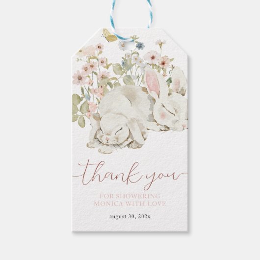 Étiquettes-cadeau Bébé Lapin C'est une Fille Fleur des Champs (Devant)