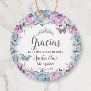 Étiquettes Cadeau Bébé Lilac bleu Rose papillon Quinceañera