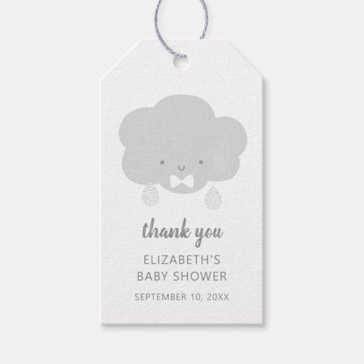Étiquettes-cadeau Bébé / Mauvais nuage gris. Baby shower merci (Devant)