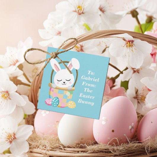 Étiquettes Cadeau Bébé mignon Bleu Lapin de Pâques Customisé