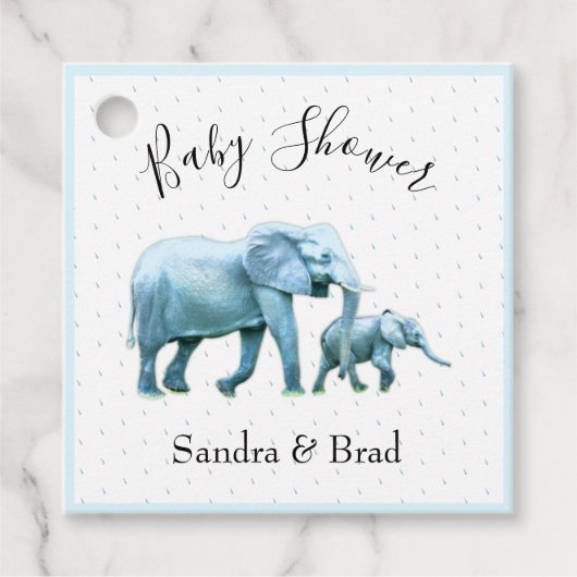 Étiquettes Cadeau Bébé mignon garçon bleu Eléphants Baby shower (Devant)