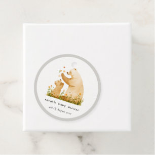 Étiquettes Cadeau Bébé mignon maman ours Floral Neutal Baby shower
