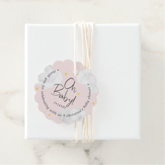 Étiquettes Cadeau Bébé nuages roses Oh bébé Merci (En situation)