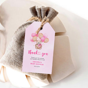 Étiquettes Cadeau Bébé Ours en Peluche Ballons Ros