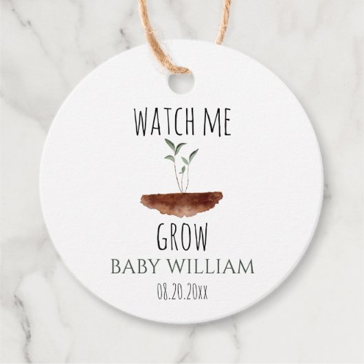 Étiquettes Cadeau Bébé Plante Watch Me Grow Aquarelle (Devant)