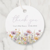 Étiquettes Cadeau Bébé pourpre dans le Baby shower Fleur sauvage fle (Devant)