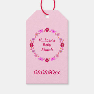 Étiquettes-cadeau Bébé rose Baby shower papillons et fleurs