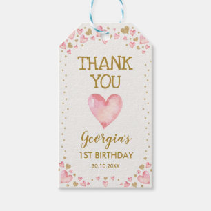 Étiquettes-cadeau Bébé rose d'anniversaire de Valentines de coeurs