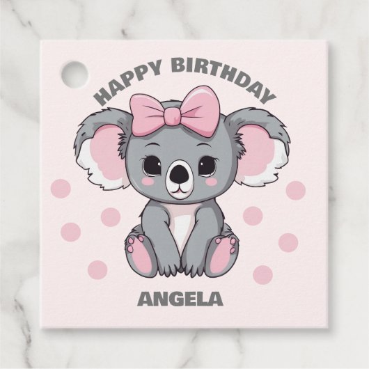 Étiquettes Cadeau Bébé rose Koala Ours (Devant)